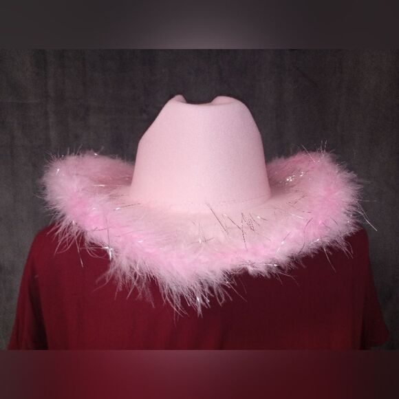 Pink Bling Bride Cowboy Hat with Feather Boa Around Edge NWT - Picture 4 of 5